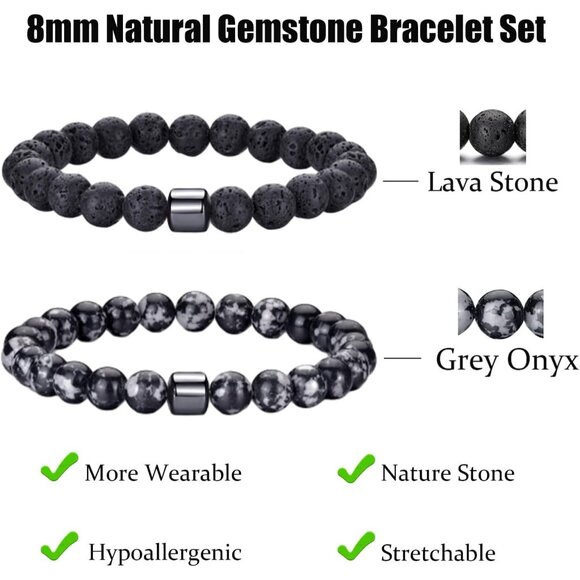 ⚡Rankeef Men2 Grey Lava rock Tiger Eye 8MM Natural Stone Crystal Beaded Bracelet - Picture 3 of 7